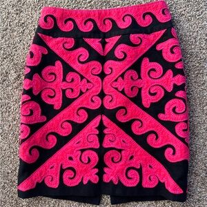 Etcetera Wool Embroidered Hot Pink Skirt Size 6